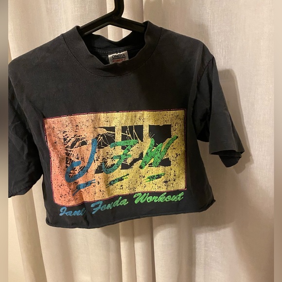 VINTAGE, authentic Jane Fonda Workout Tshirt, cropped, size L - Picture 5 of 5